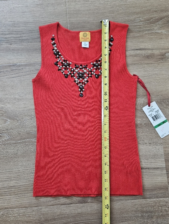Ruby Rd Red Beaded Ribbed Tank Top Size L - Picture 3 of 8